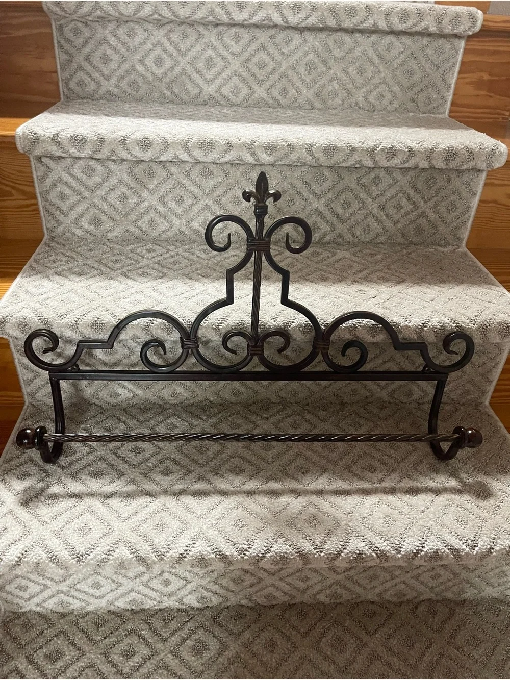 Ornate Iron Wall Towel Bar in Dark Bronze